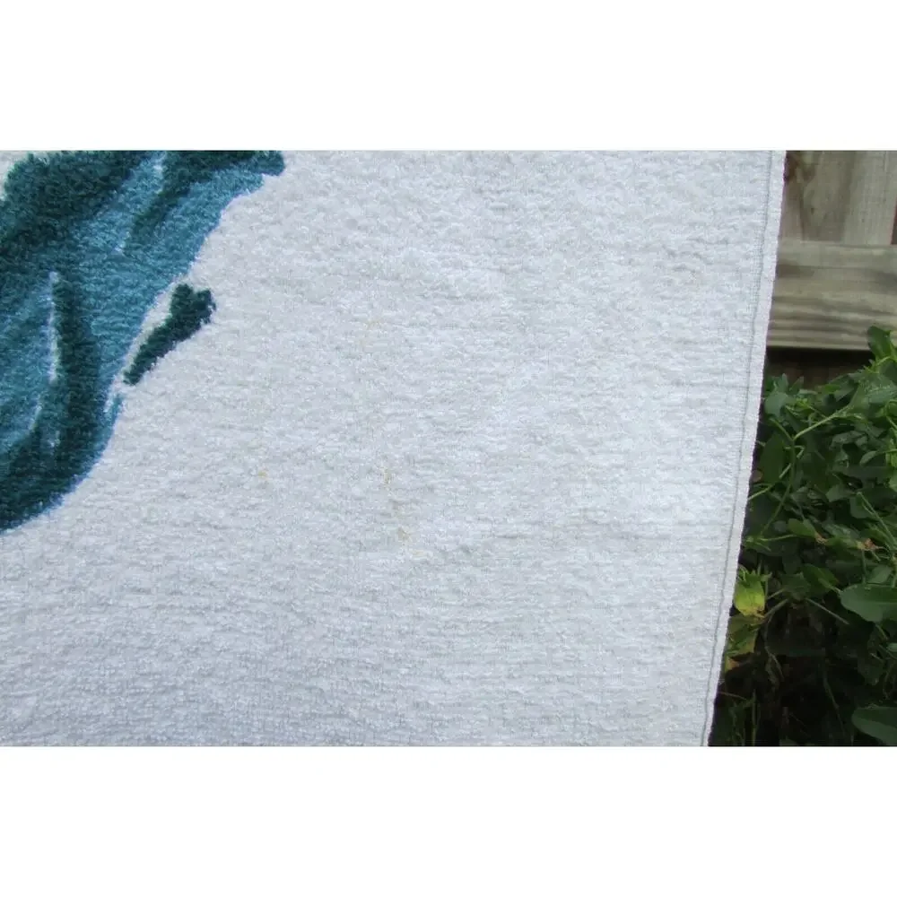 Dundee Oversize Beach Towel Hand Printed Bold Blue Green Floral 60x27 Vintage
